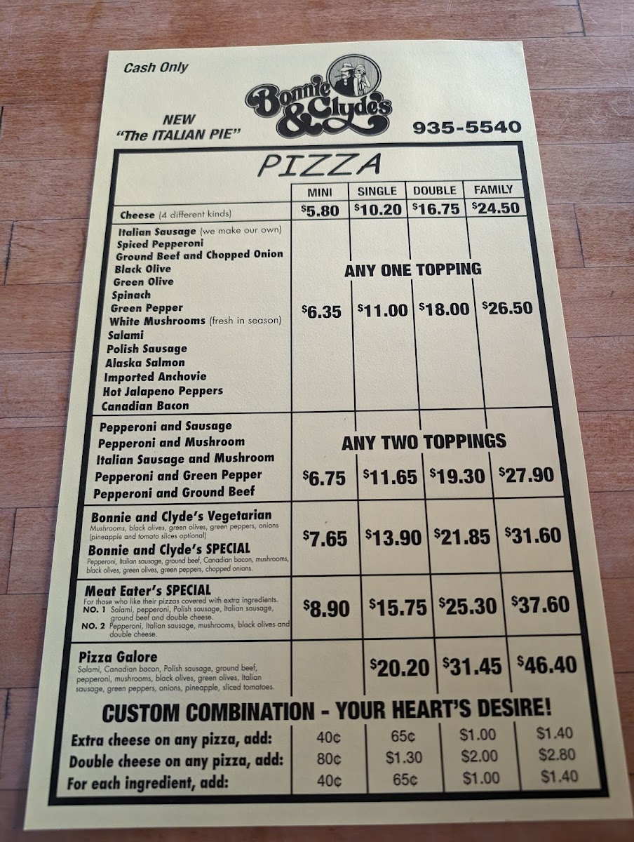 Bonnie & Clyde's Pizza Parlor Photo Menu 4