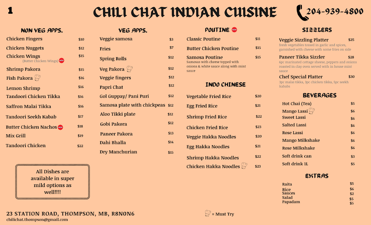 Chili Chat Indian Cuisine Restaurant Photo Menu 2