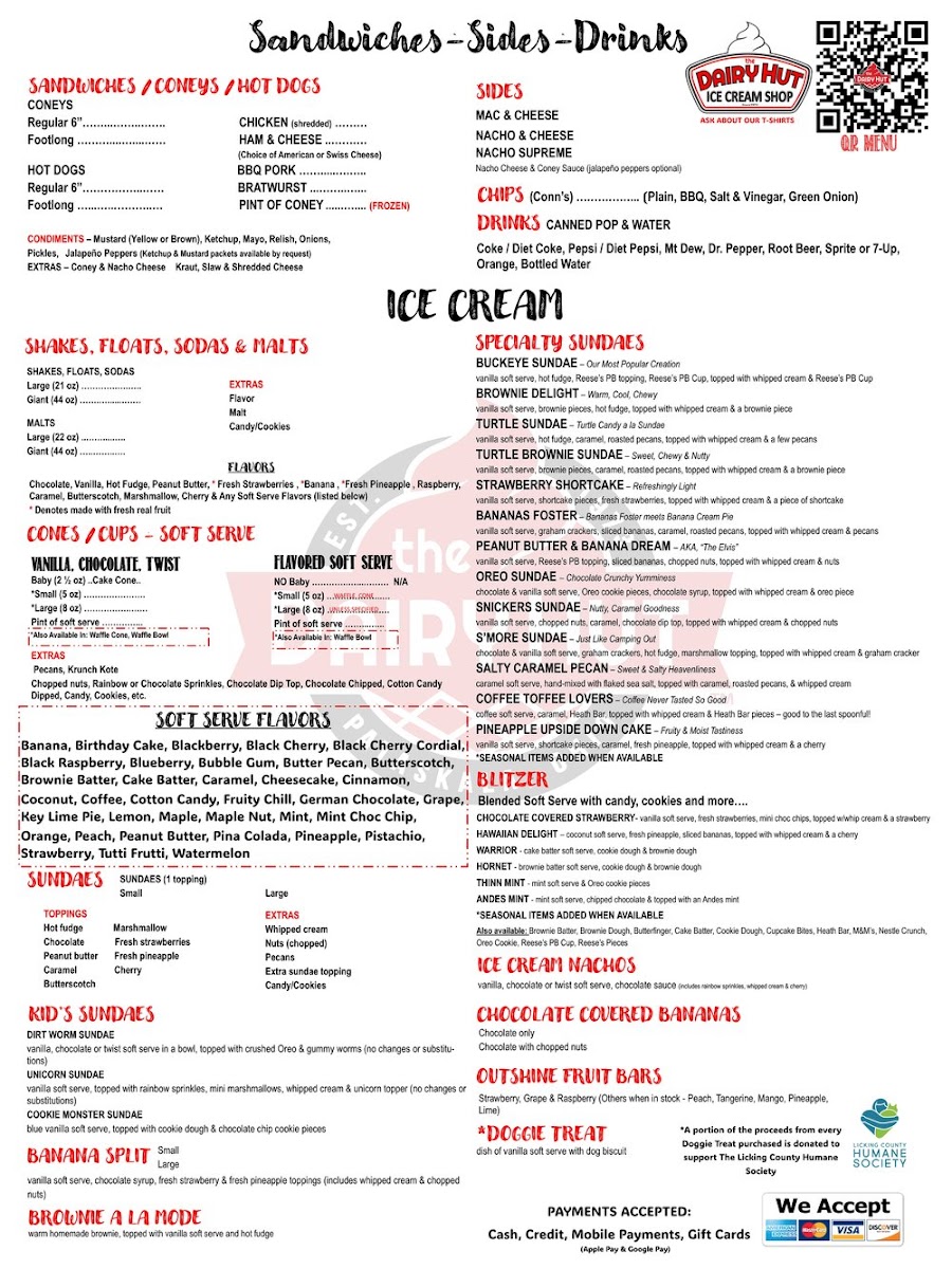 The Dairy Hut Photo Menu 1