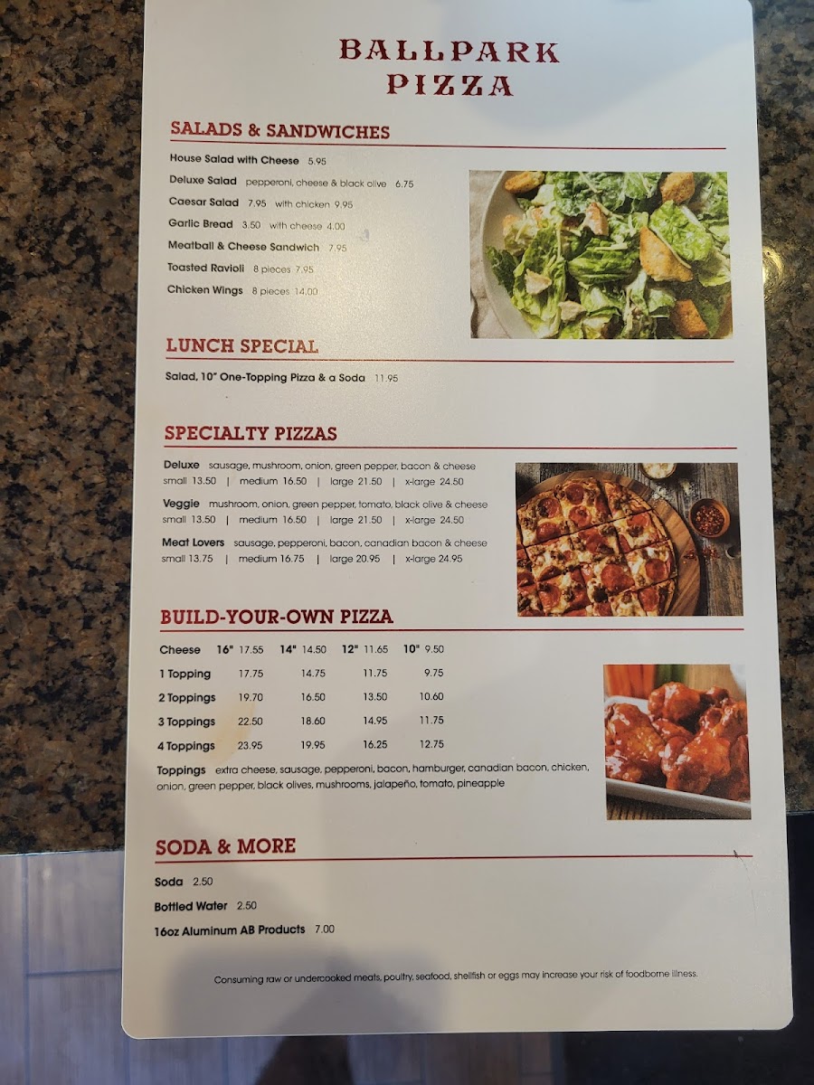 Ballpark Pizza Photo Menu 1