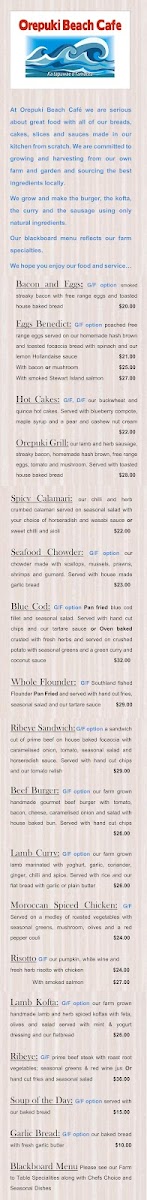 Orepuki Beach Cafe Photo Menu 1