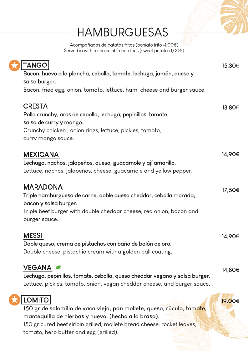 Restaurante Tango - Playa La Fossa Photo Menu 2
