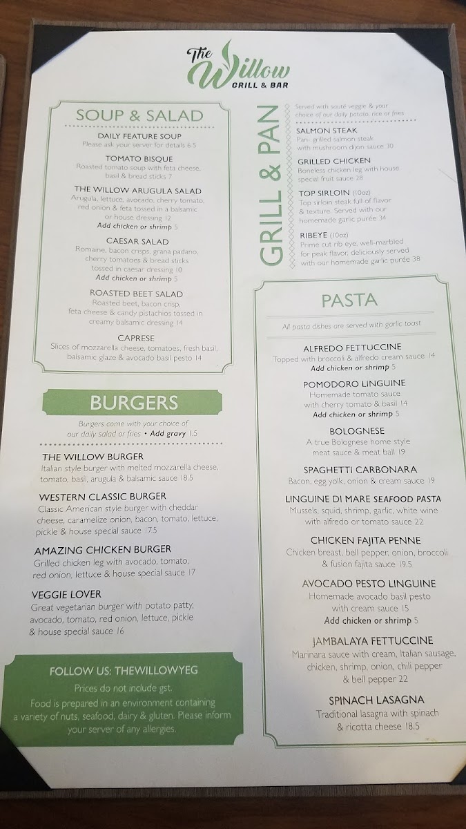 The Willow Grill & Bar Photo Menu 2