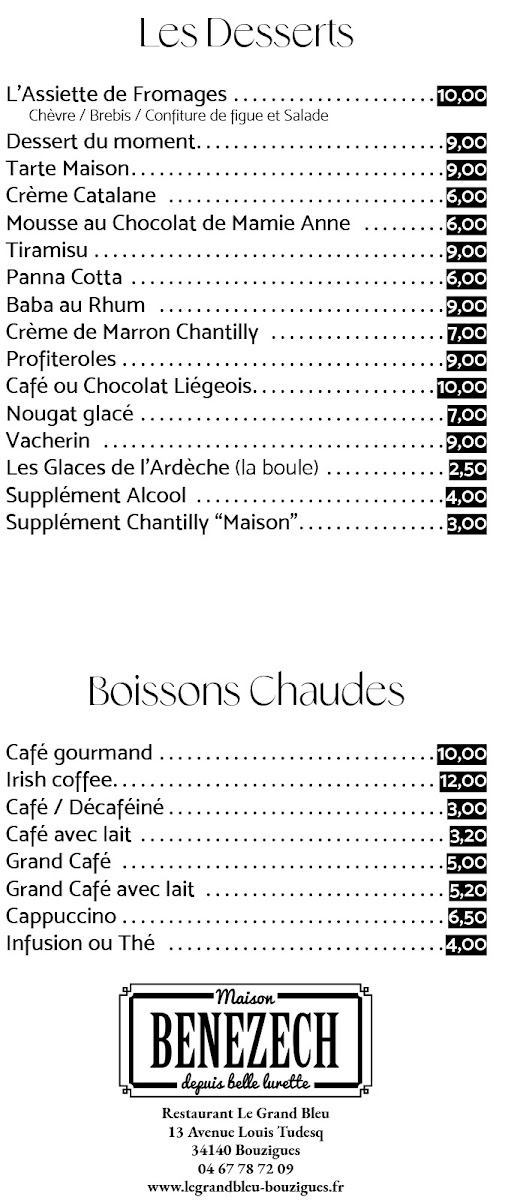 Maison Benezech - Restaurant Le Grand Bleu Photo Menu 6