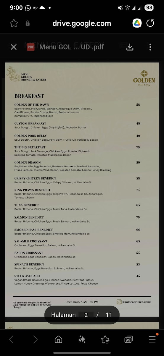 Golden Brunch & Eatery Photo Menu 2