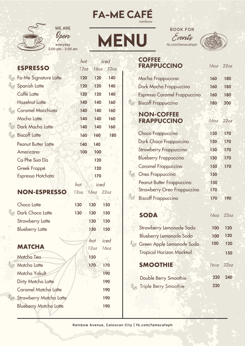 Fa-Me Café Photo Menu 1