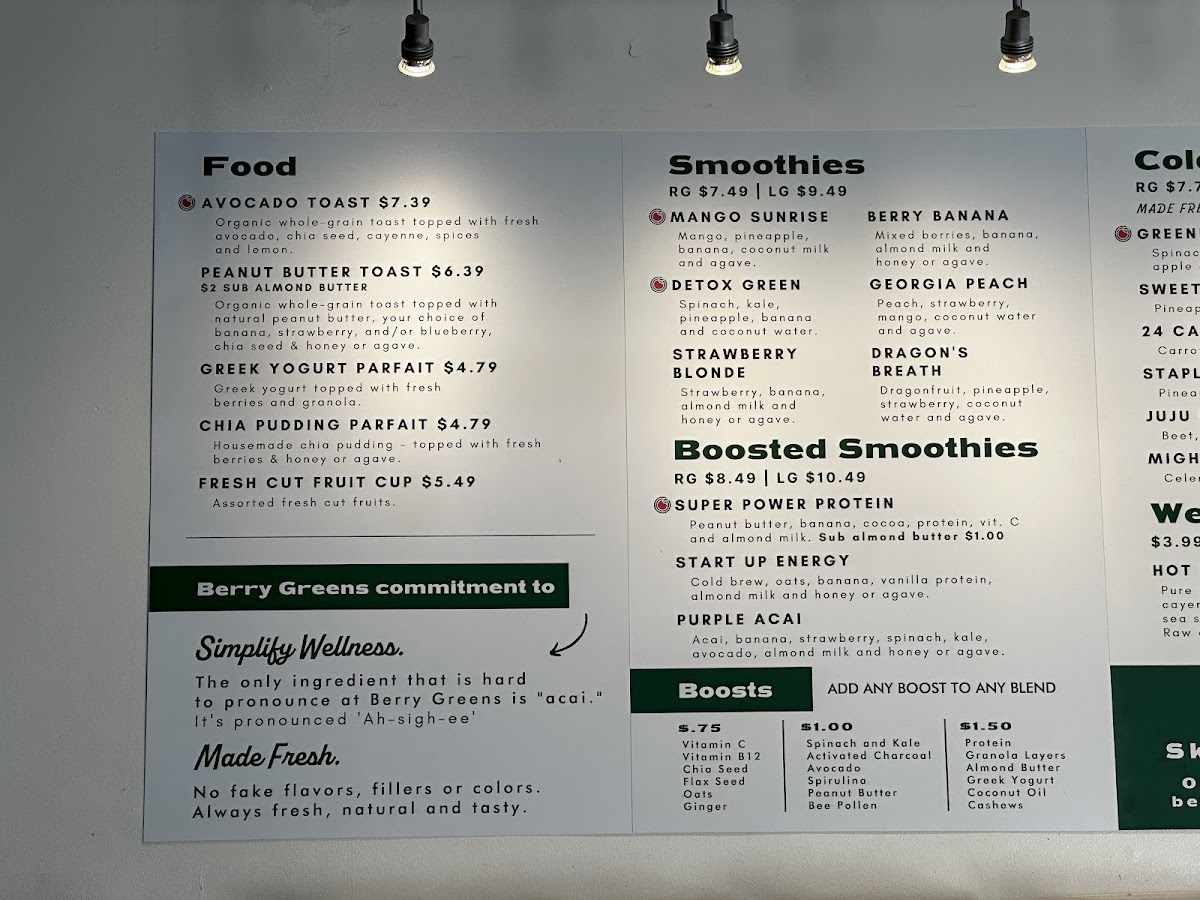 Berry Greens Juice Bar Photo Menu 1