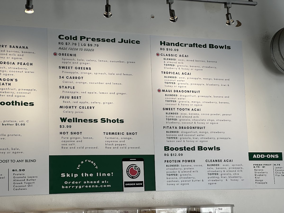 Berry Greens Juice Bar Photo Menu 2
