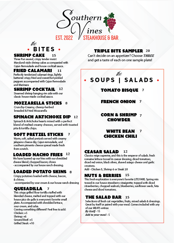 Southern Vine's Steakhouse Photo Menu 1