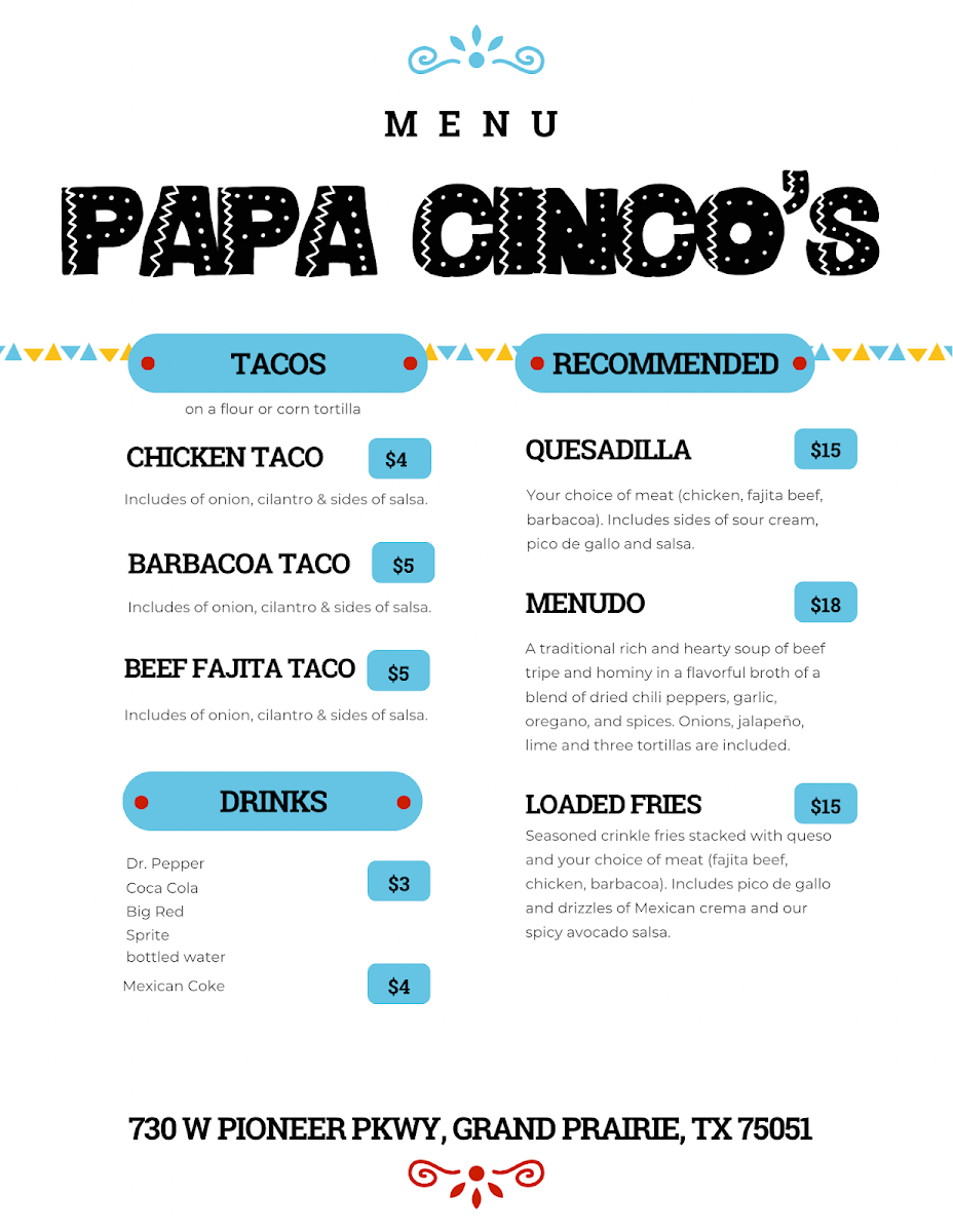 Papa Cinco's Photo Menu 2