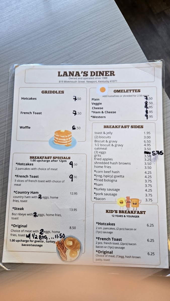 Lana's Diner Photo Menu 1