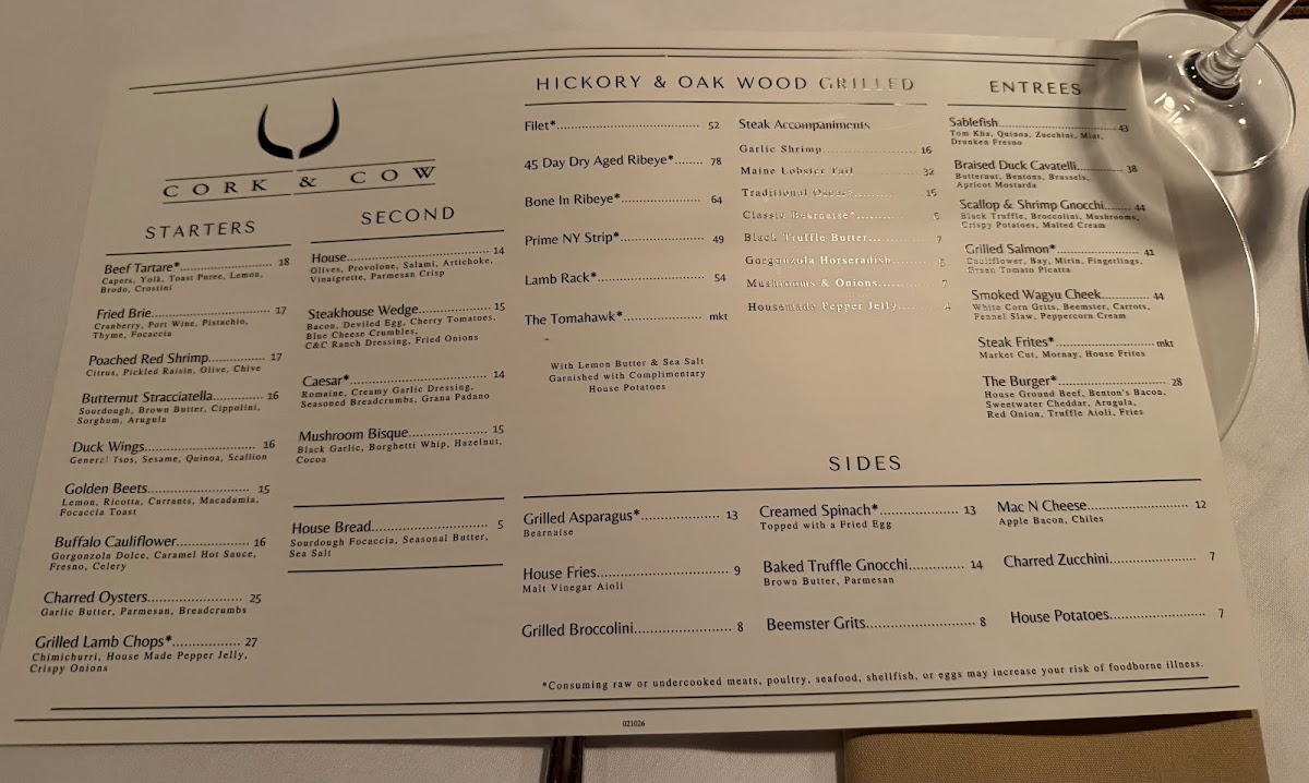 Cork & Cow Photo Menu 1