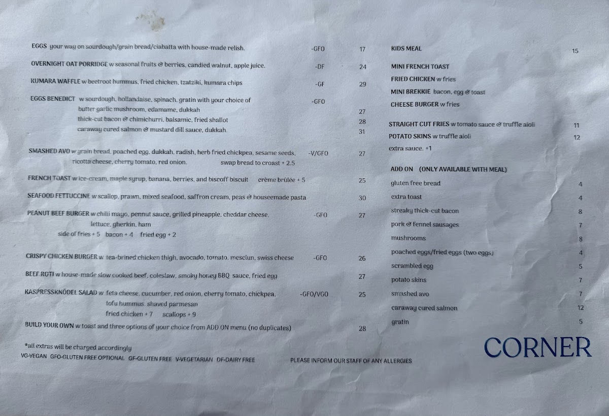 The Corner Cafe Photo Menu 1