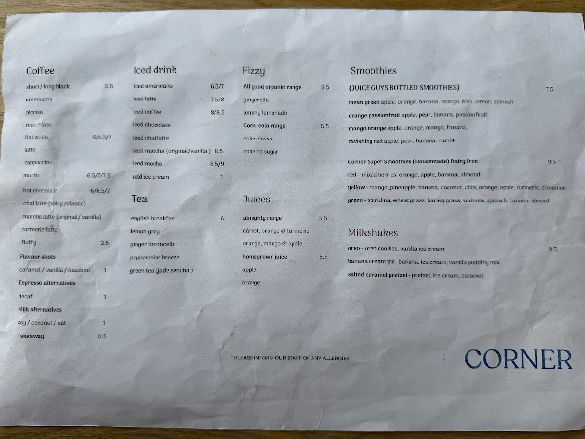 The Corner Cafe Photo Menu 2