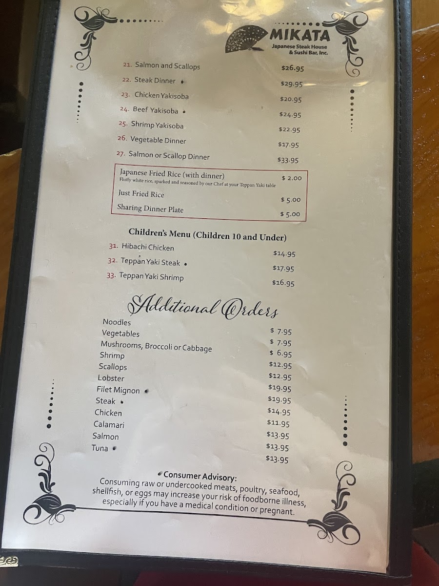Mikata Japanese Steakhouse & Sushi Bar Photo Menu 1