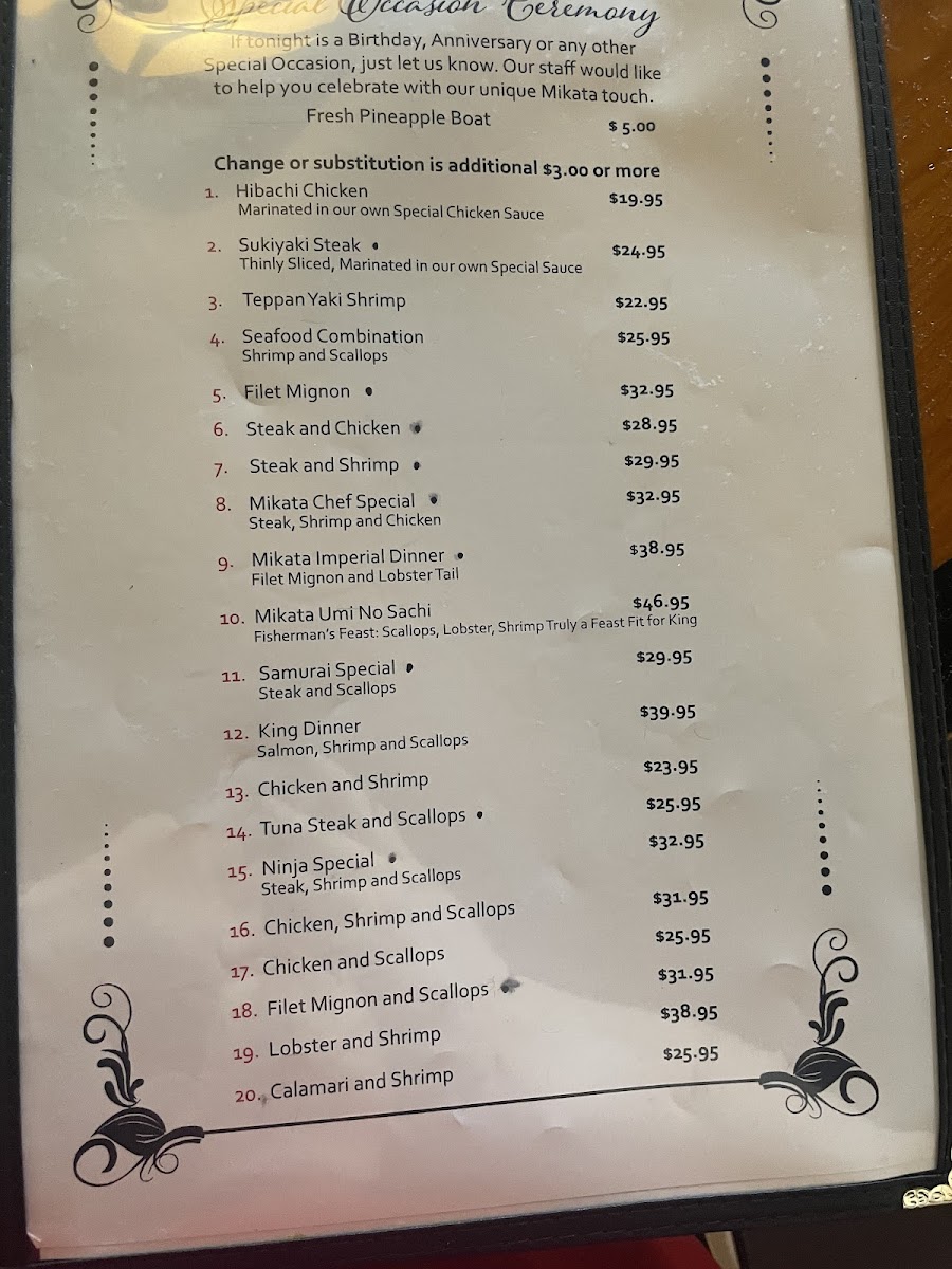 Mikata Japanese Steakhouse & Sushi Bar Photo Menu 2
