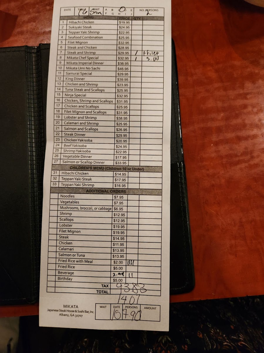 Mikata Japanese Steakhouse & Sushi Bar Photo Menu 3