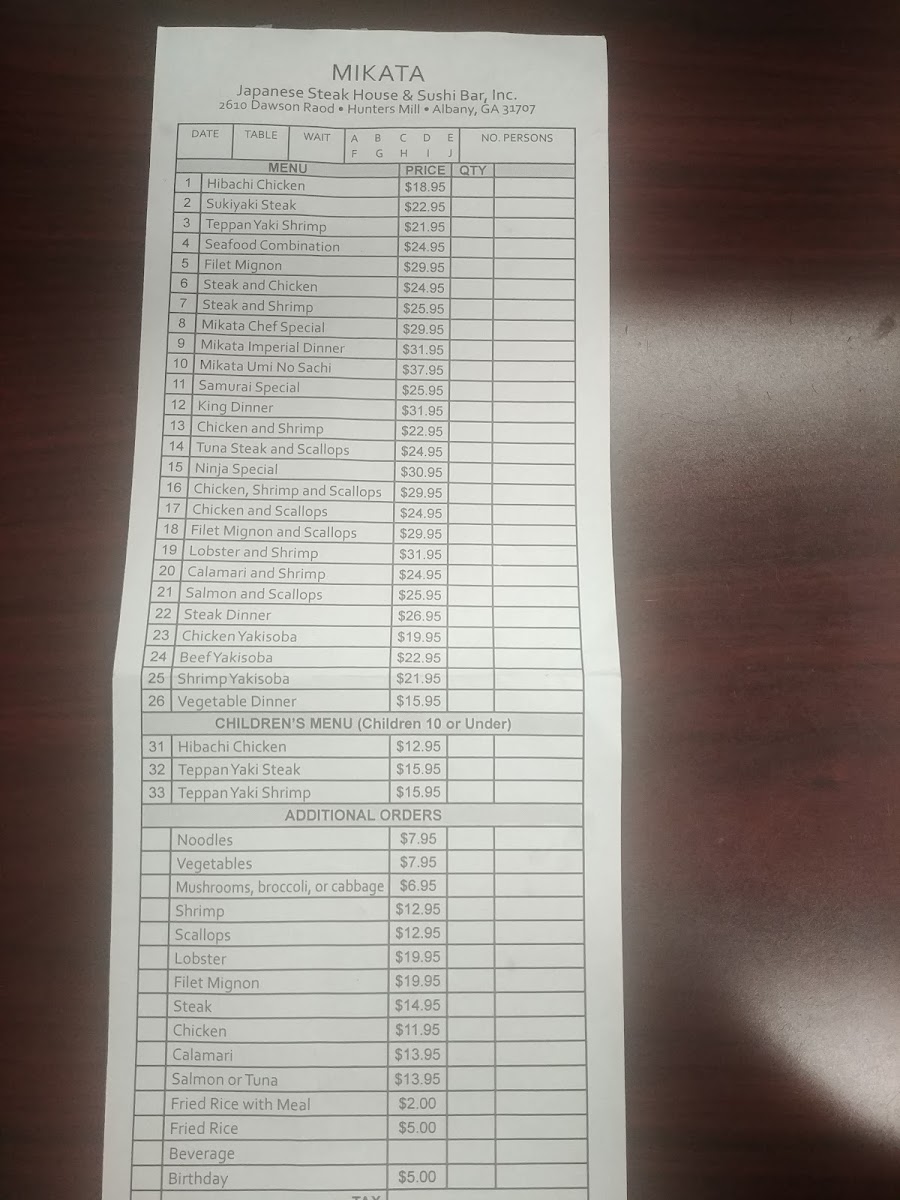 Mikata Japanese Steakhouse & Sushi Bar Photo Menu 4