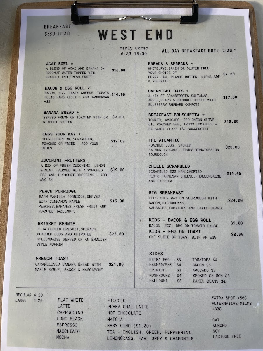 West End Bakes Manly Photo Menu 2