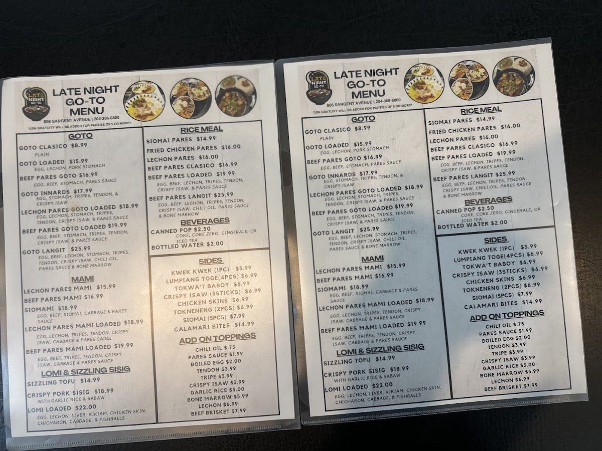 LATE NIGHT GO-TO Photo Menu 1