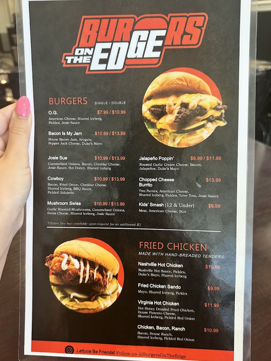 Burgers on the Edge Photo Menu 1