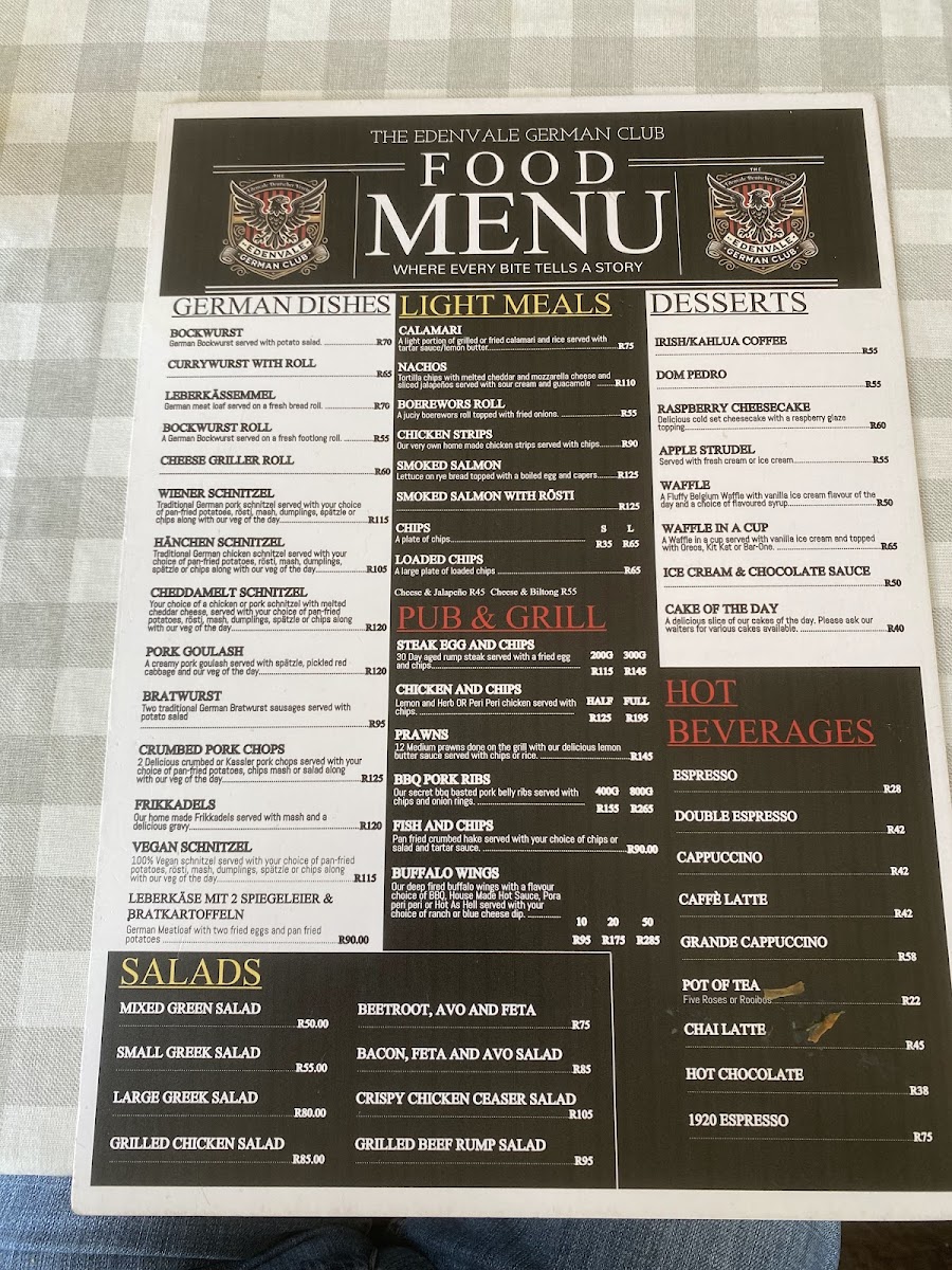 German Club Edenvale Photo Menu 1