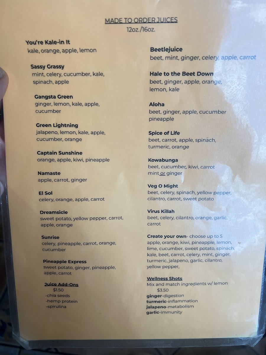 Juice Bar Orlando Photo Menu 1
