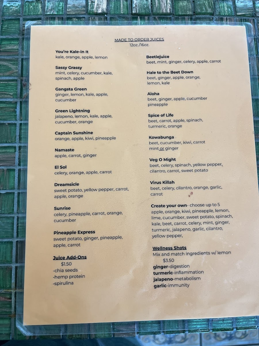 Juice Bar Orlando Photo Menu 5