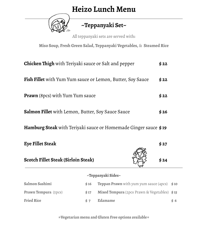 HEIZO Teppanyaki Japanese Restaurant Photo Menu 3