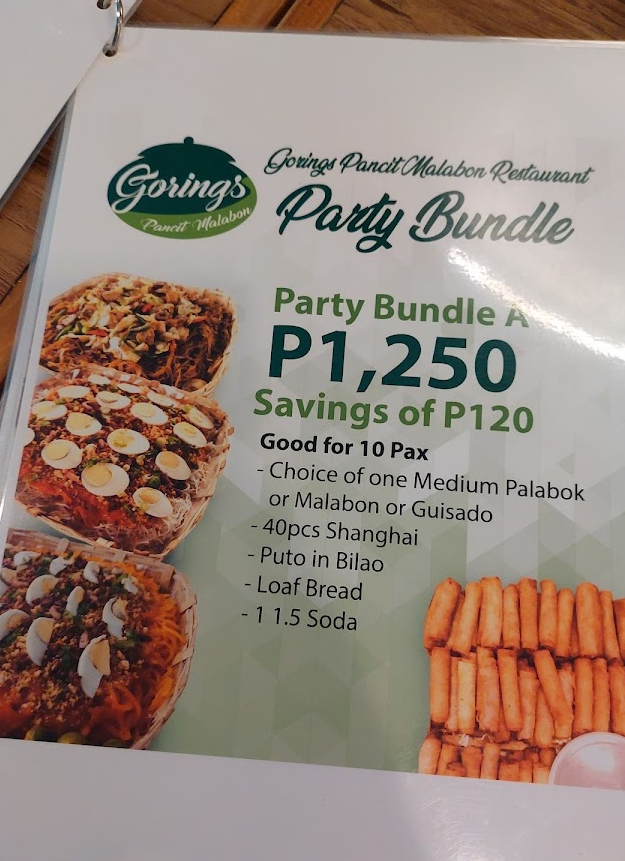 Goring's Pancit Malabon Restaurant Photo Menu 1