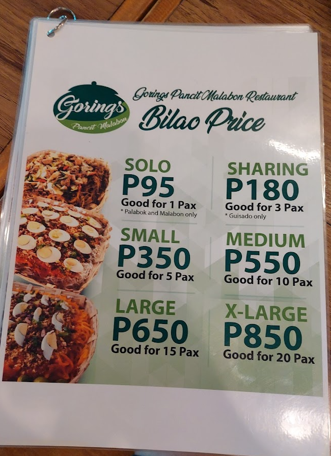 Goring's Pancit Malabon Restaurant Photo Menu 2