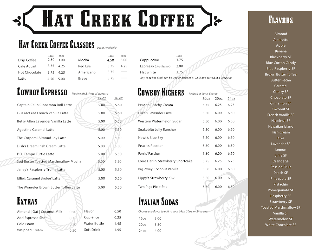 Hat Creek Coffee Photo Menu 1