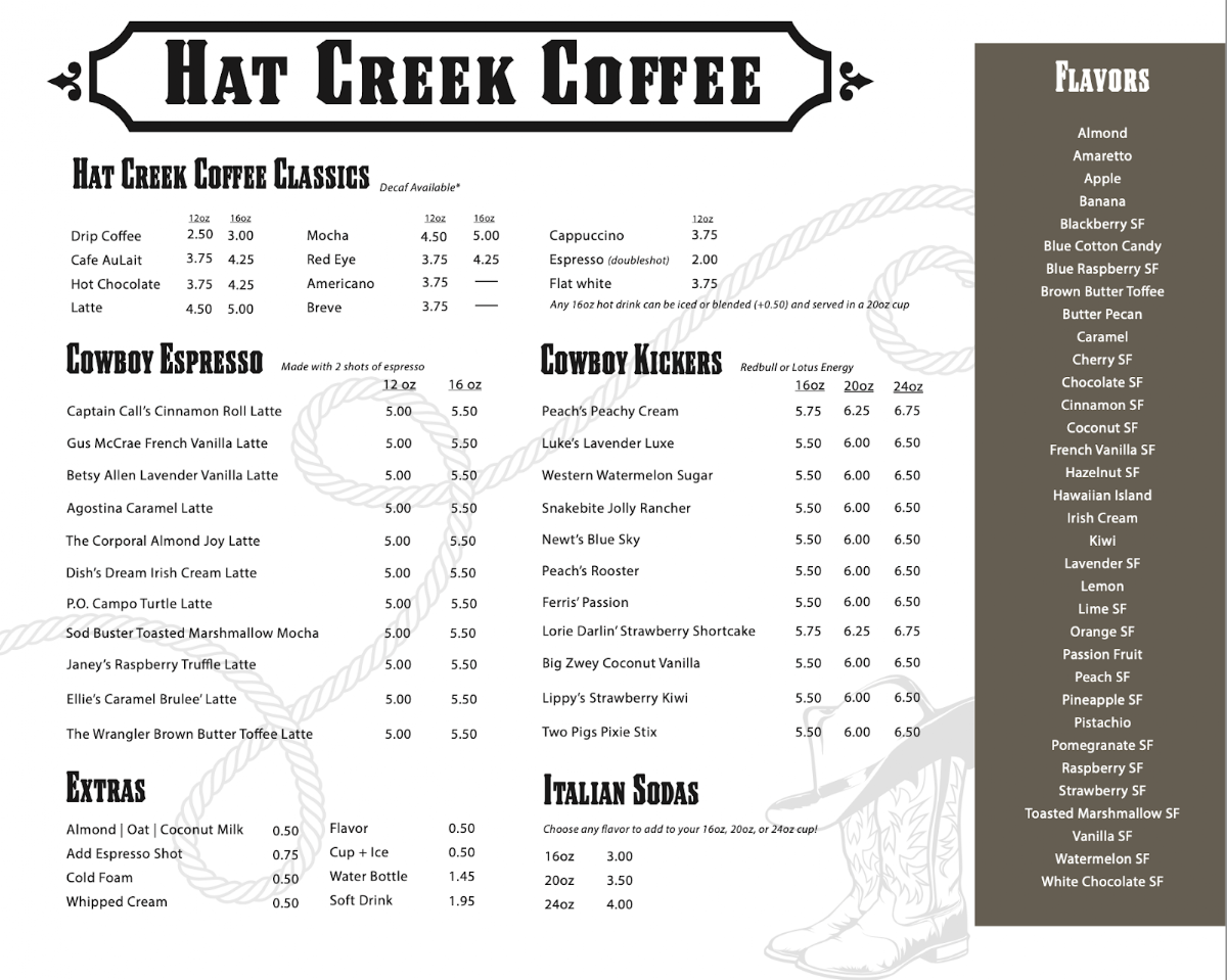 Hat Creek Coffee Photo Menu 2