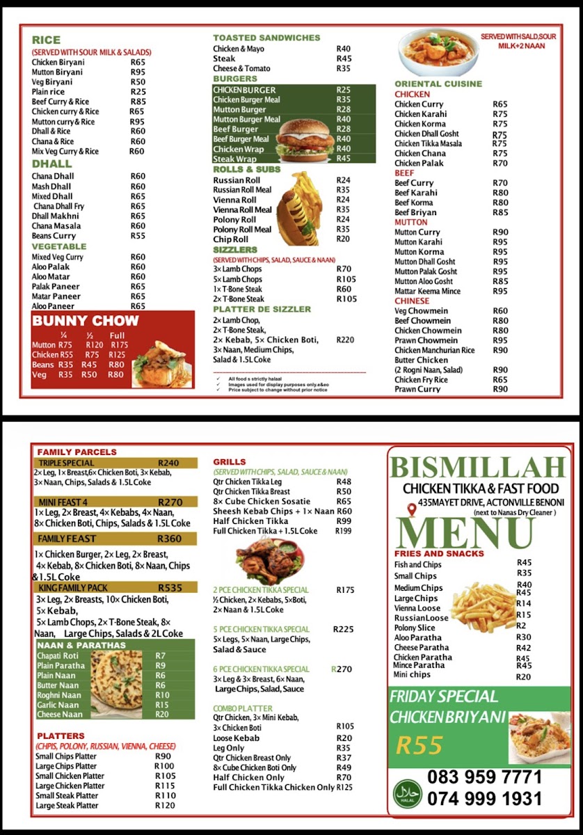 Bismillah Chicken Tikka & Fast Food Photo Menu 1