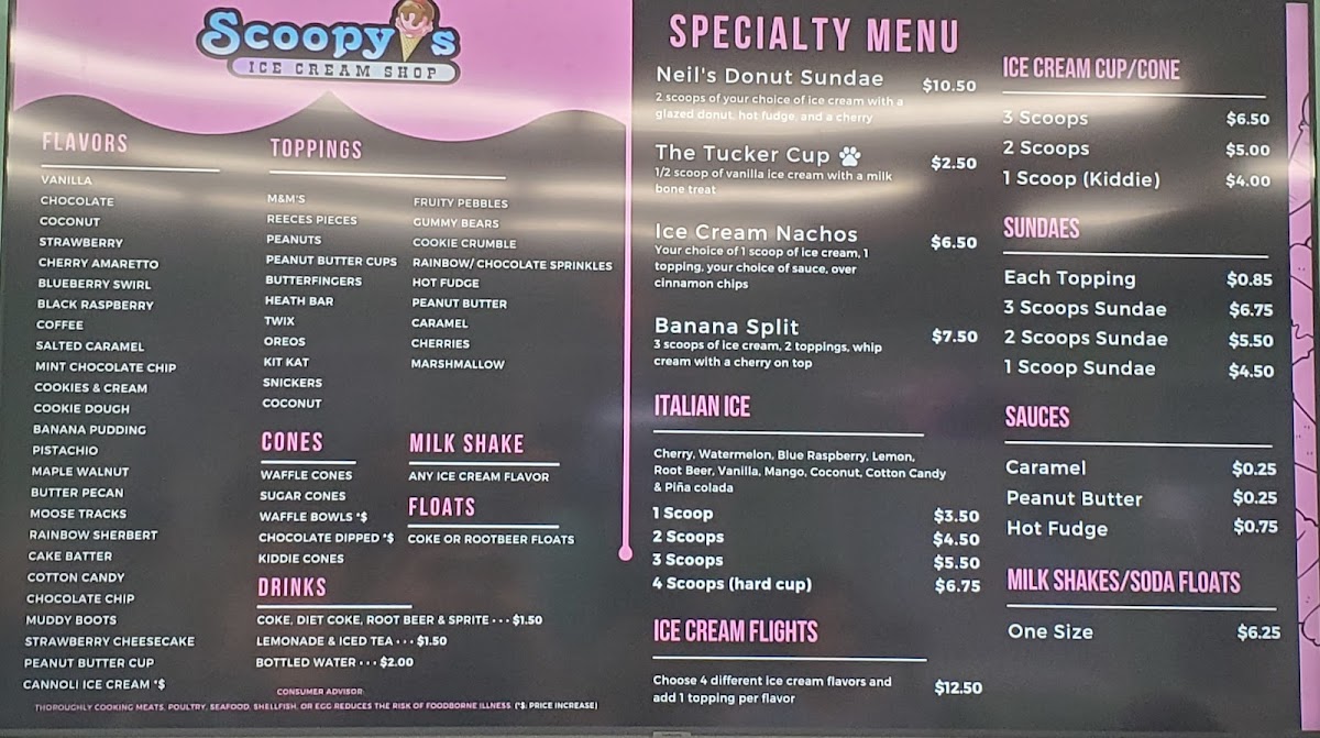 Scoopy's Ice Cream Photo Menu 2