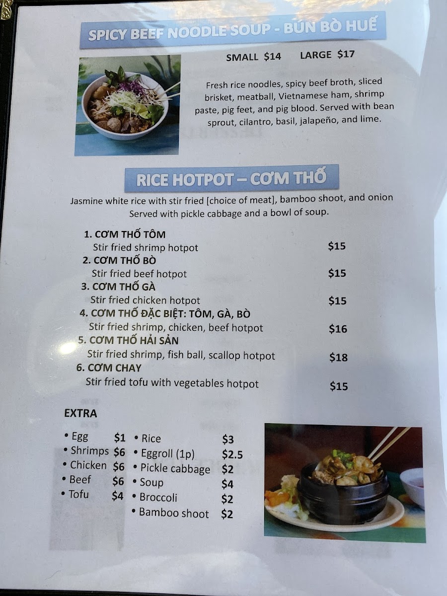 Phở Huong Vietnamese Restaurant Photo Menu 2