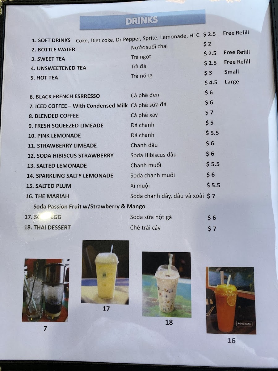 Phở Huong Vietnamese Restaurant Photo Menu 8