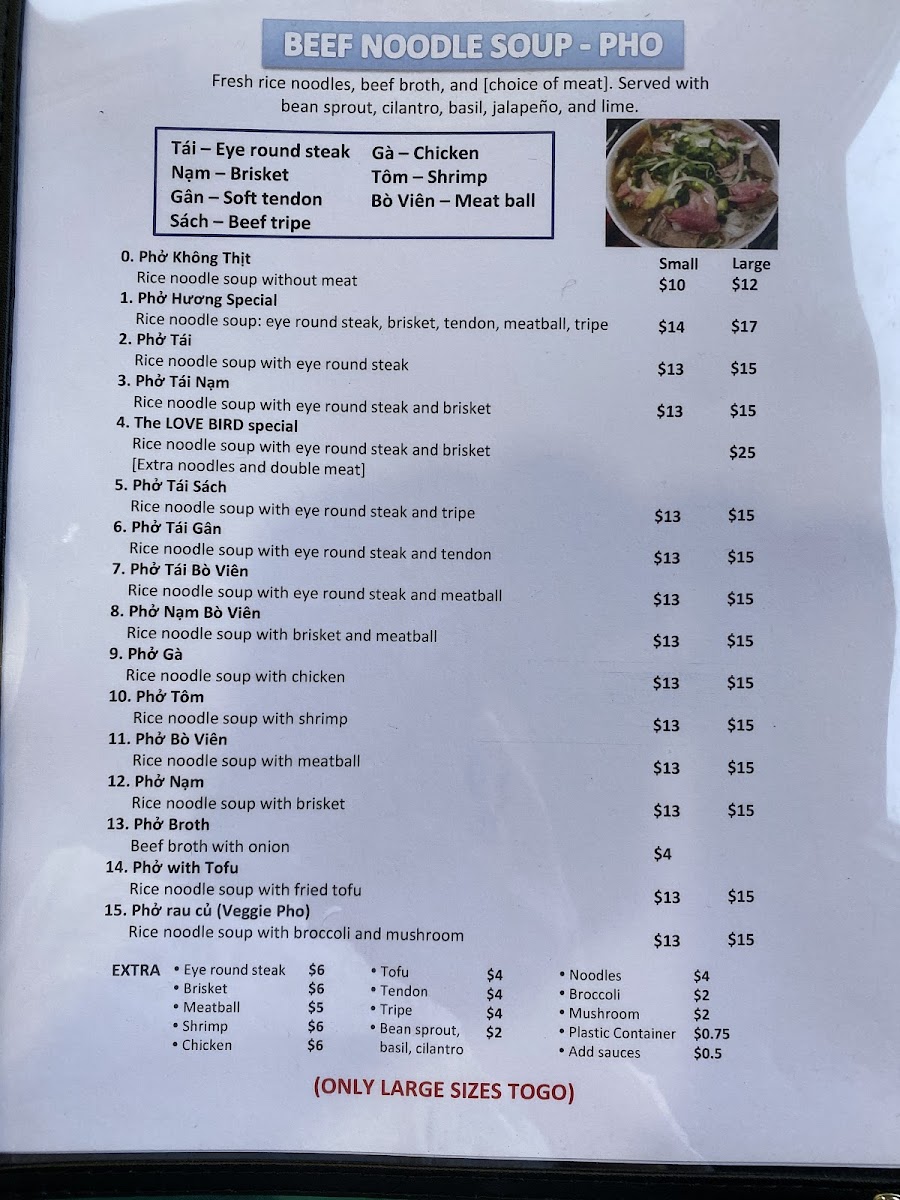 Phở Huong Vietnamese Restaurant Photo Menu 9