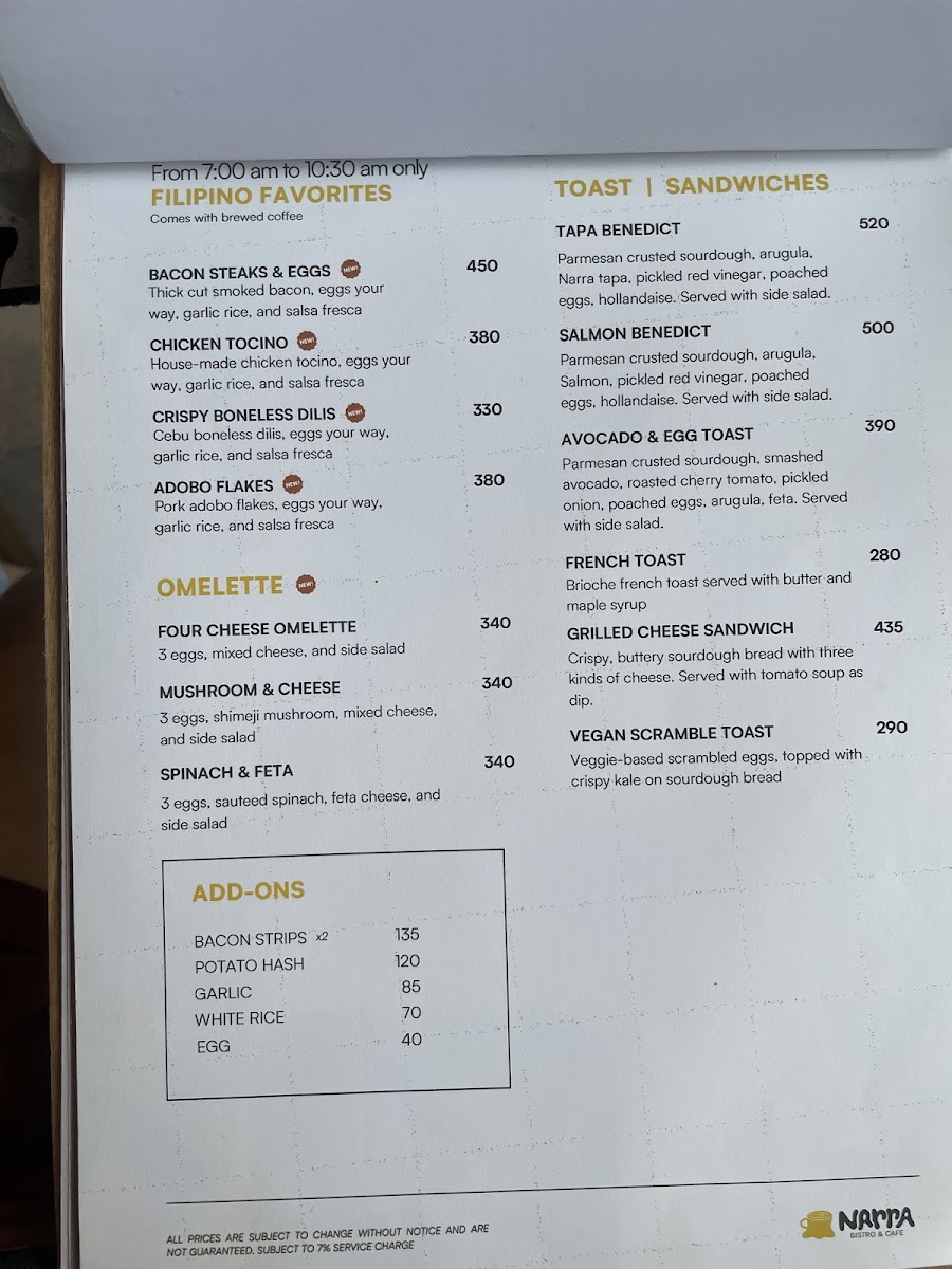 Narra Bistro and Cafe Photo Menu 9