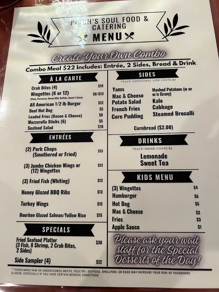 Pinch's SOUL Food & Catering Restaurant Photo Menu 1