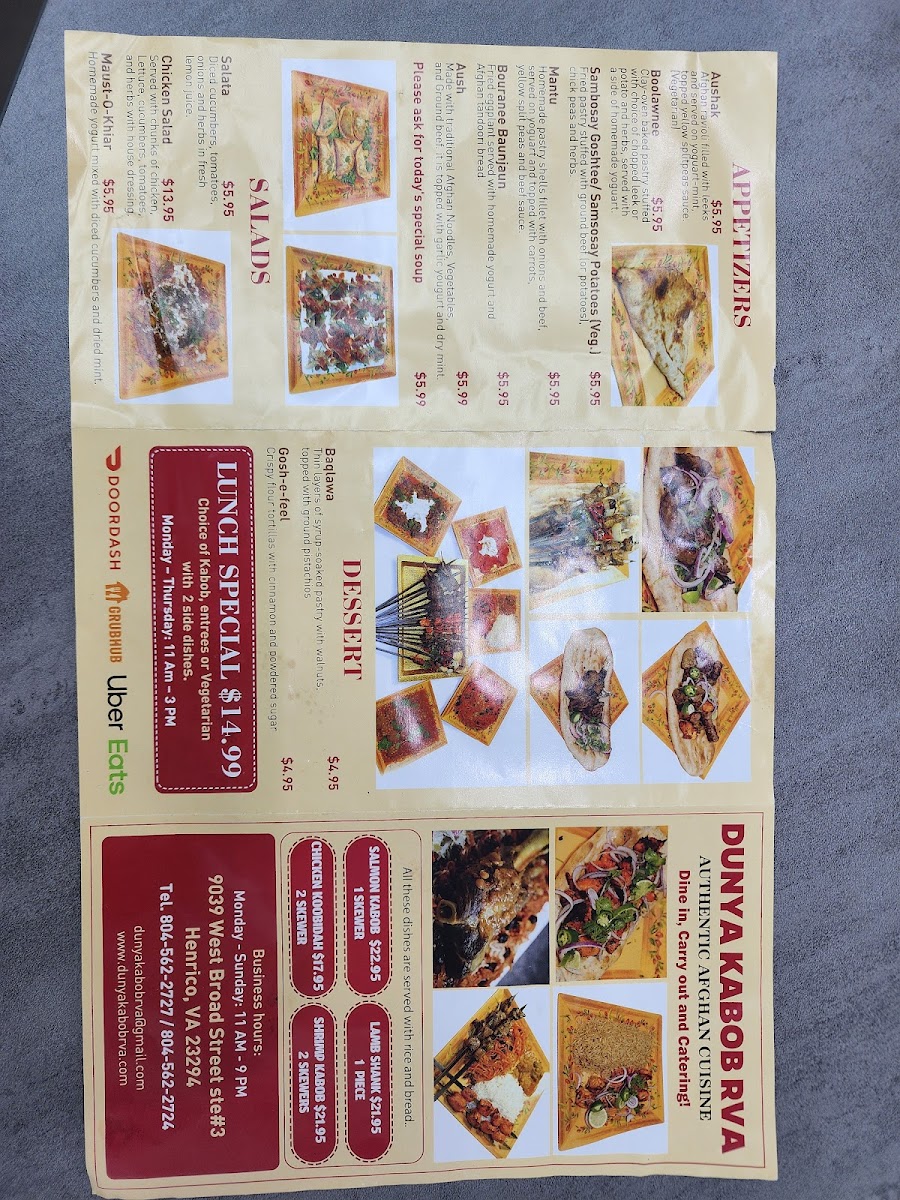 Dunya Kabob RVA Photo Menu 3