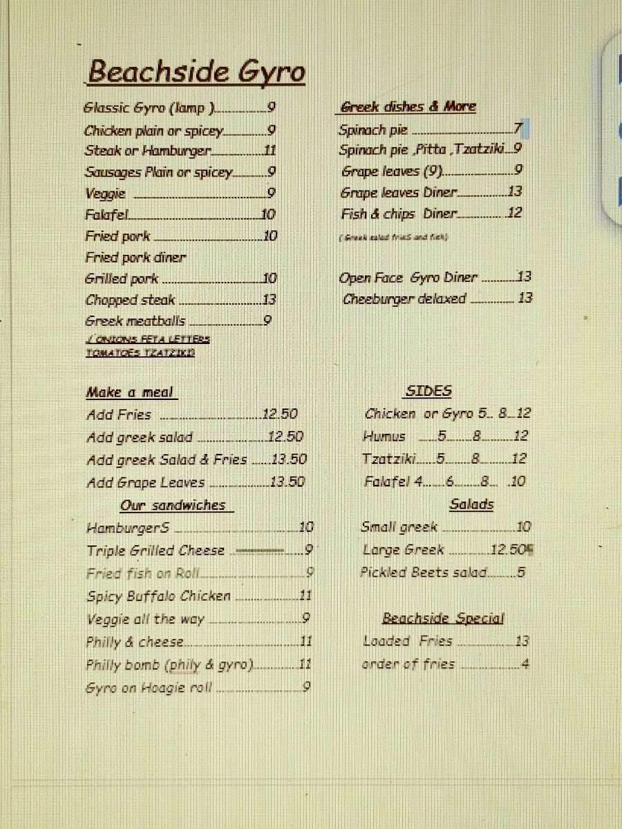 Beachside Gyros Photo Menu 1