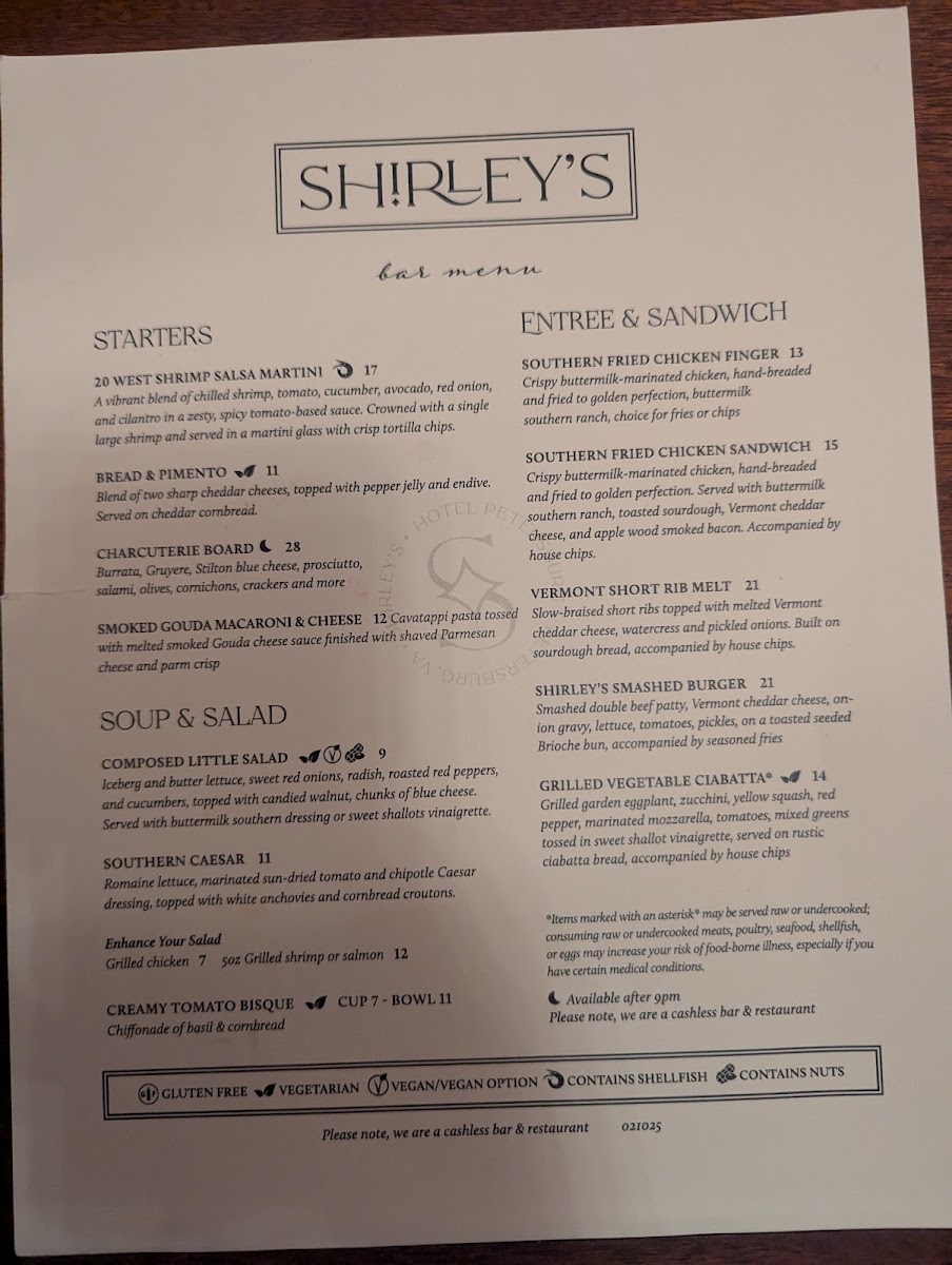 Shirley's Bar & Restaurant Photo Menu 1