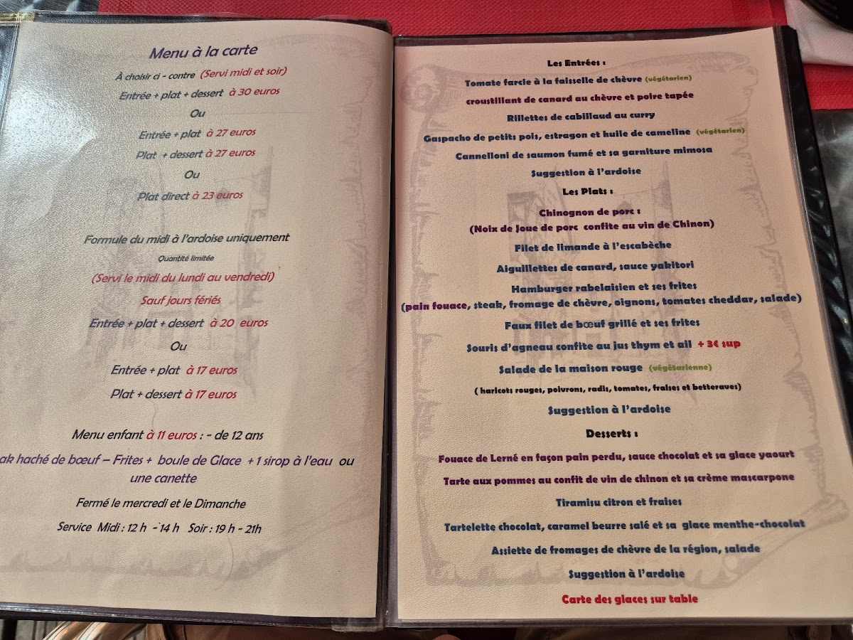 Restaurant La Maison Rouge Chinon Photo Menu 2