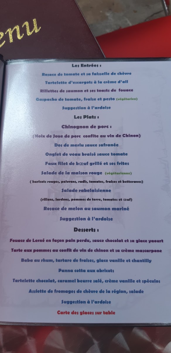 Restaurant La Maison Rouge Chinon Photo Menu 7