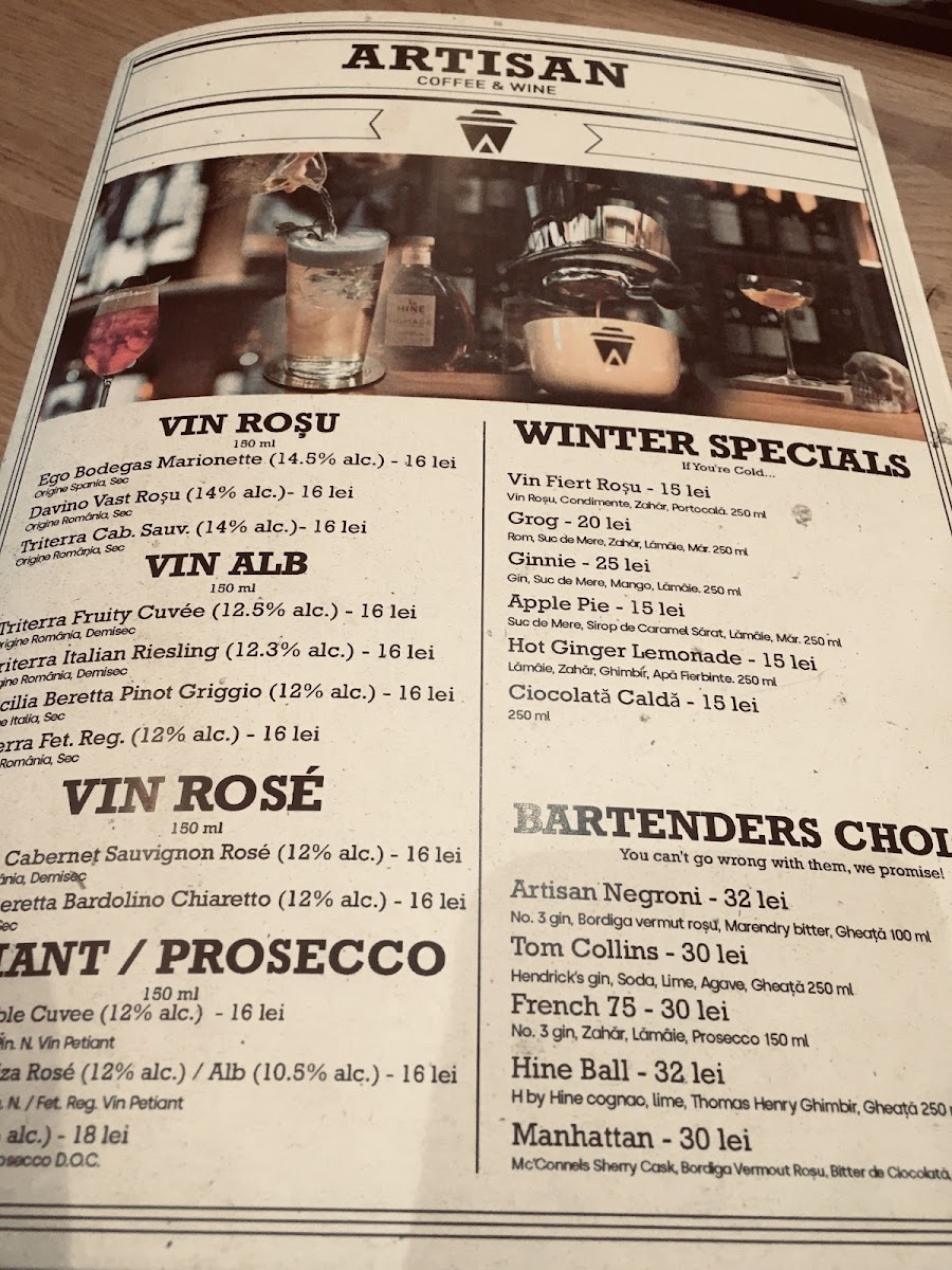 Artisan Coffee & Wine Photo Menu 1