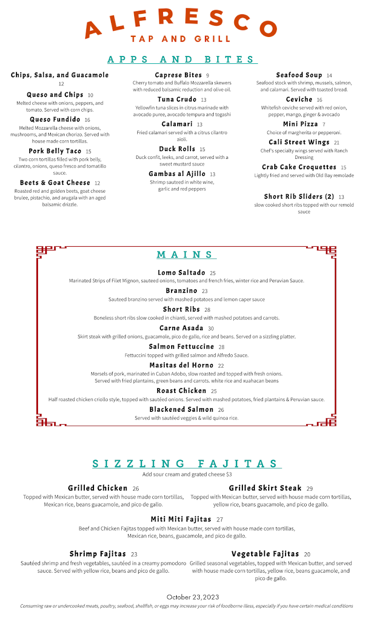 Alfresco Tap and Grill Photo Menu 3