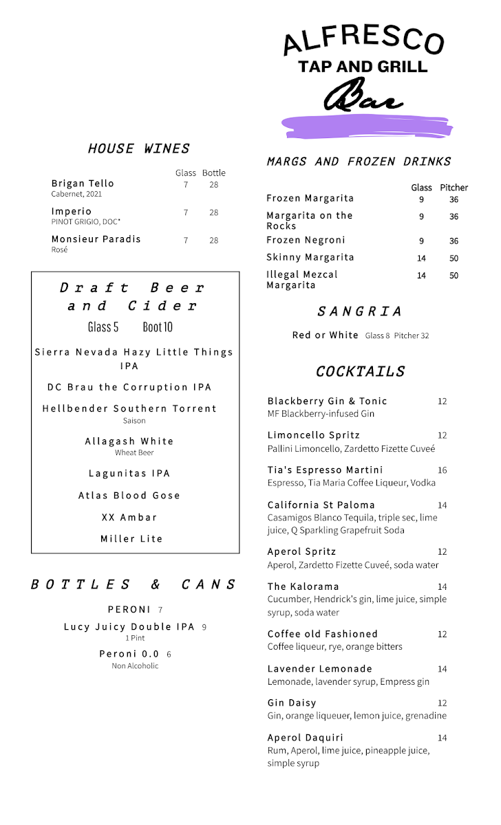 Alfresco Tap and Grill Photo Menu 7