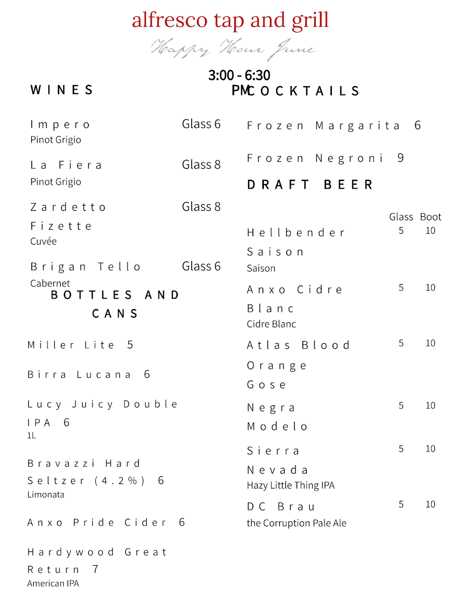 Alfresco Tap and Grill Photo Menu 8