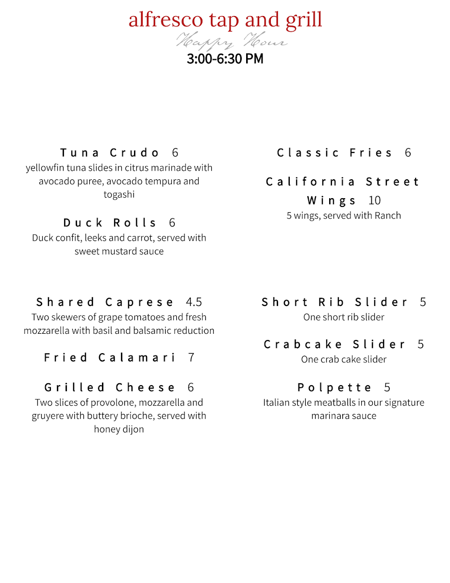 Alfresco Tap and Grill Photo Menu 9